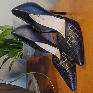 Black high heels with cutout designs